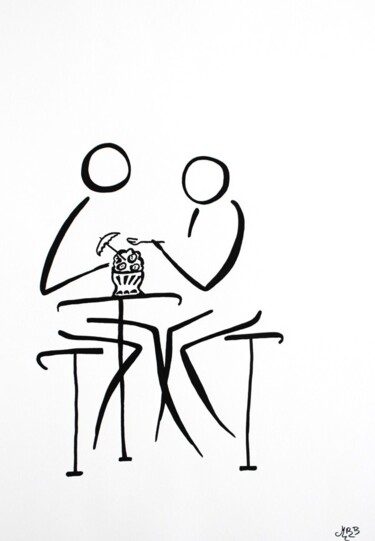 Dibujo titulada "Délice en terrasse" por Michèle Baylet-Brunet, Obra de arte original, Tinta