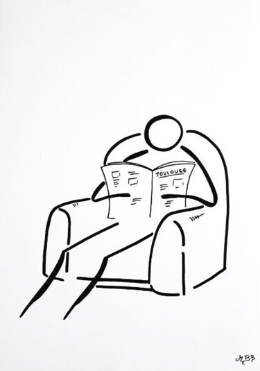 Drawing titled "Moment détente" by Michèle Baylet-Brunet, Original Artwork, Ink