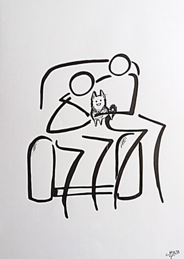 Dibujo titulada "Amour en famille" por Michèle Baylet-Brunet, Obra de arte original, Tinta
