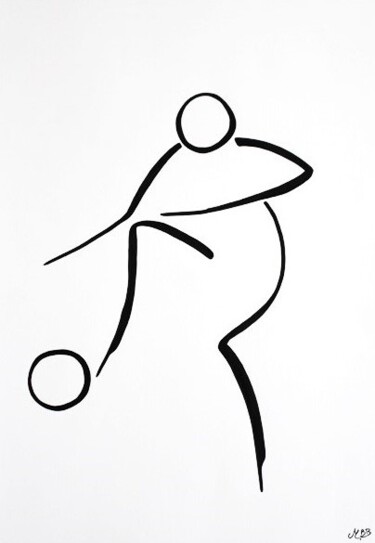 「Balle au pied」というタイトルの描画 Michèle Baylet-Brunetによって, オリジナルのアートワーク, インク