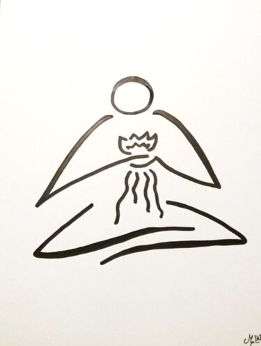 Disegno intitolato "Lotus en méditation" da Michèle Baylet-Brunet, Opera d'arte originale, Inchiostro