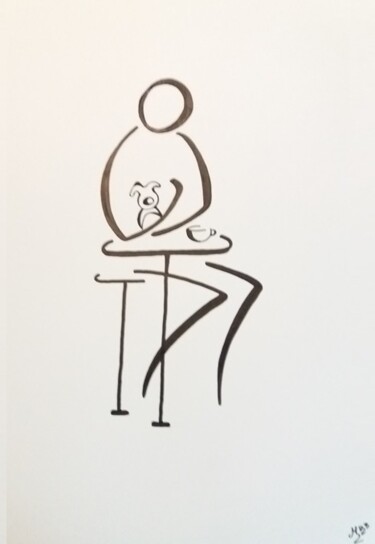 Desenho intitulada "Moment entre amis" por Michèle Baylet-Brunet, Obras de arte originais, Tinta