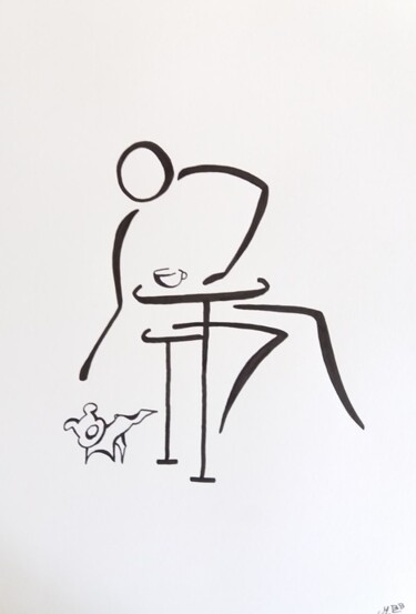 Rysunek zatytułowany „Petit chien facétie…” autorstwa Michèle Baylet-Brunet, Oryginalna praca, Atrament