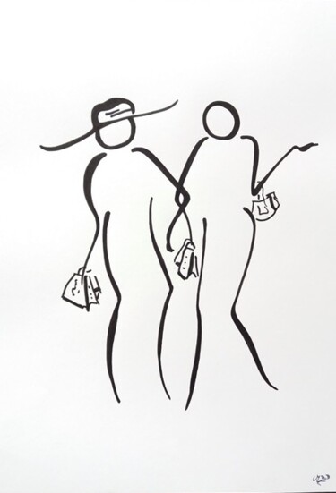Disegno intitolato "Shopping" da Michèle Baylet-Brunet, Opera d'arte originale, Inchiostro