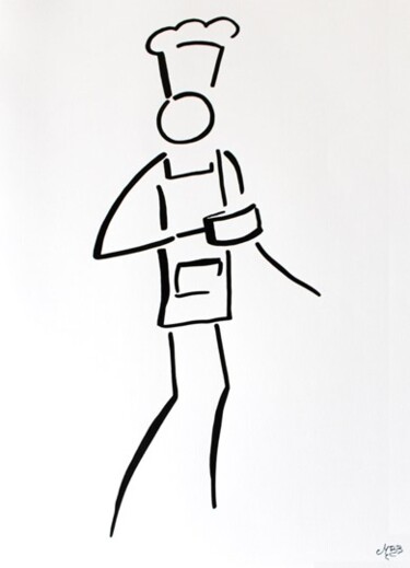 Drawing titled "Le cuisinier" by Michèle Baylet-Brunet, Original Artwork, Ink