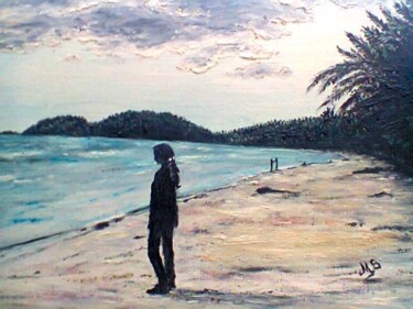 Painting titled "Silence sur la plage" by Michèle Baylet-Brunet, Original Artwork, Oil