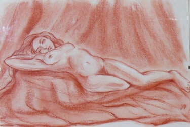 Rysunek zatytułowany „Pose sensuelle” autorstwa Michèle Baylet-Brunet, Oryginalna praca, Pigmenty