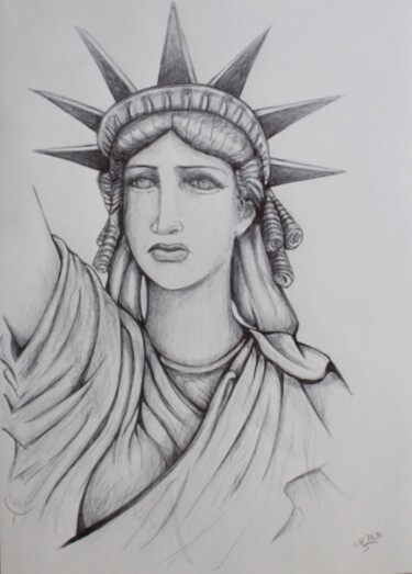 Desenho intitulada "Statue de la Liberté" por Michèle Baylet-Brunet, Obras de arte originais, Tinta