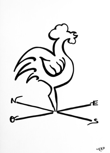 Disegno intitolato "Coq corico" da Michèle Baylet-Brunet, Opera d'arte originale, Inchiostro