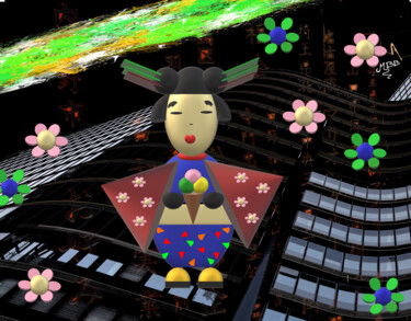Digitale Kunst getiteld "Japonaise 3D" door Michèle Baylet-Brunet, Origineel Kunstwerk, Digitaal Schilderwerk