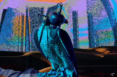 Digital Arts titled "Chaperoned falcon" by Michèle Baylet-Brunet, Original Artwork, Digital Painting