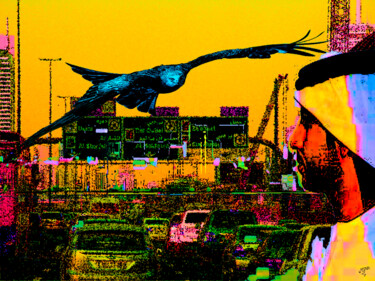Arts numériques intitulée "Flight over the city" par Michèle Baylet-Brunet, Œuvre d'art originale, Peinture numérique