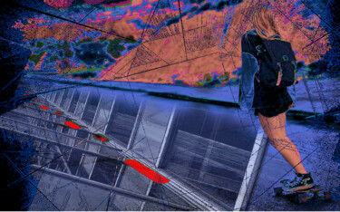 Arte digitale intitolato "Rolling skate towar…" da Michèle Baylet-Brunet, Opera d'arte originale, Pittura digitale Montato s…