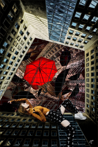 Цифровое искусство под названием "Umbrellas swirl" - Michèle Baylet-Brunet, Подлинное произведение искусства, Цифровая живоп…
