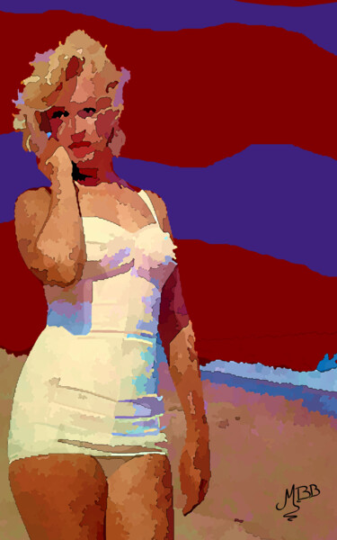 Digital Arts titled "On the beach" by Michèle Baylet-Brunet, Original Artwork, Digital Painting Mounted on Aluminium