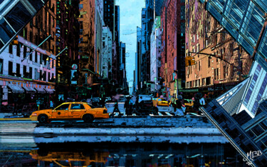 Digital Arts titled "NYC street colors" by Michèle Baylet-Brunet, Original Artwork, Digital Painting Mounted on Aluminium