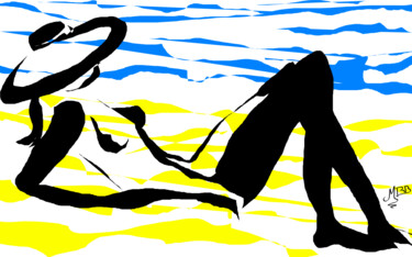 Digital Arts titled "Détente à la plage" by Michèle Baylet-Brunet, Original Artwork, Digital Painting Mounted on Aluminium