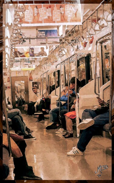 Arte digital titulada "Inside the subway" por Michèle Baylet-Brunet, Obra de arte original, Pintura Digital Montado en Alumi…