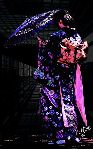 Arte digitale intitolato "Fleur de Kyōto" da Michèle Baylet-Brunet, Opera d'arte originale, Pittura digitale Montato su Allu…