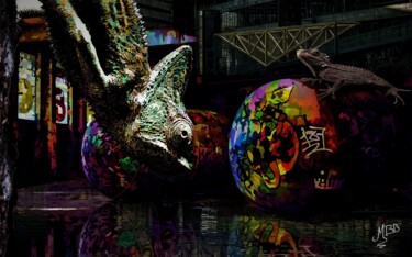 Digital Arts titled "Urbex reptilien" by Michèle Baylet-Brunet, Original Artwork, Digital Painting Mounted on Aluminium