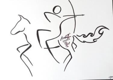 Tekening getiteld "Galop de l'amazone" door Michèle Baylet-Brunet, Origineel Kunstwerk, Inkt