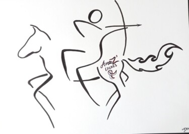 Drawing titled "Galop de l'amazone" by Michèle Baylet-Brunet, Original Artwork, Ink