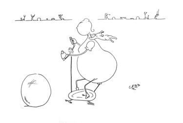 Brindille chez le kiné - en vélo Dessin intitulée "Brindille chez le k…" par Michèle Baylet-Brunet, Œuvre d'art originale, Encre