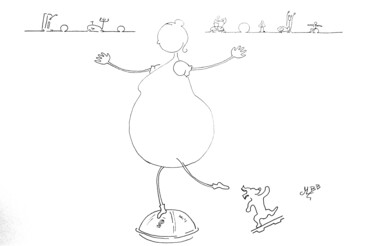Brindille chez le kiné - Entraîneur d'Équilibre Dessin intitulée "Brindille chez le k…" par Michèle Baylet-Brunet, Œuvre d'art originale, Encre
