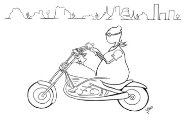 Drawing titled "Road trip 66 en moto" by Michèle Baylet-Brunet, Original Artwork, Ink