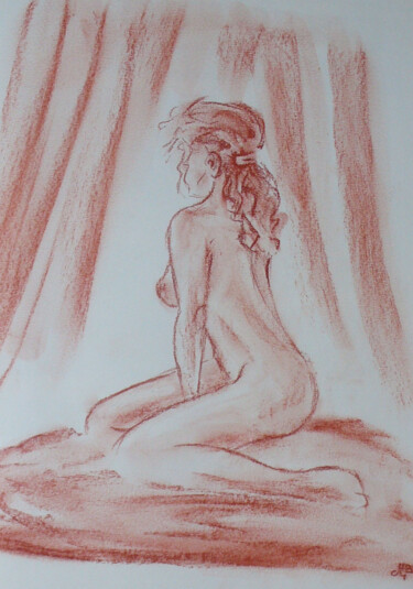 Rysunek zatytułowany „Femme délicate” autorstwa Michèle Baylet-Brunet, Oryginalna praca, Pigmenty