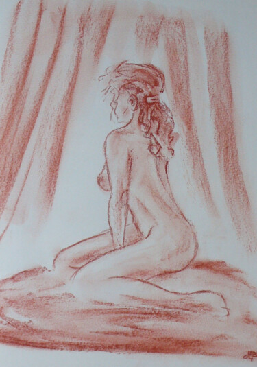 Zeichnungen mit dem Titel "Femme délicate" von Michèle Baylet-Brunet, Original-Kunstwerk, Pigmente