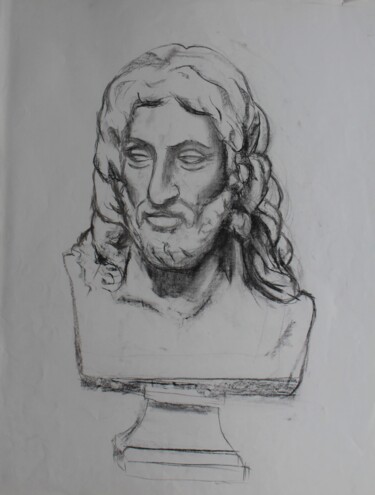 Disegno intitolato "Statue buste homme…" da Michèle Baylet-Brunet, Opera d'arte originale, Carbone