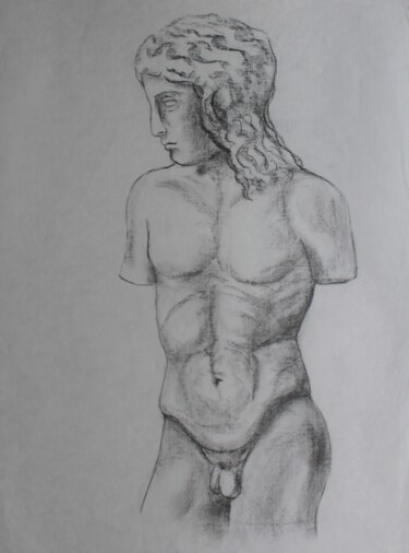 Disegno intitolato "Statue d'un jeune h…" da Michèle Baylet-Brunet, Opera d'arte originale, Carbone