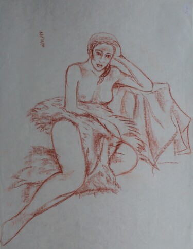 Drawing titled "Jeune femme à la fo…" by Michèle Baylet-Brunet, Original Artwork, Pigments