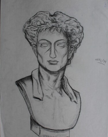 Disegno intitolato "Buste d'un homme de…" da Michèle Baylet-Brunet, Opera d'arte originale, Carbone