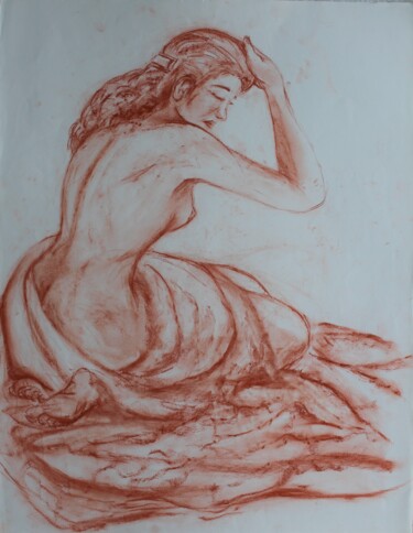 「Cheveux coiffés」というタイトルの描画 Michèle Baylet-Brunetによって, オリジナルのアートワーク, 顔料