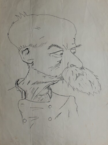 Disegno intitolato "Caricature homme an…" da Michèle Baylet-Brunet, Opera d'arte originale, Inchiostro