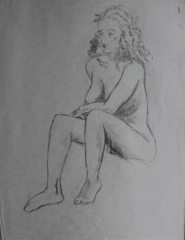 Drawing titled "Jeune femme au fusa…" by Michèle Baylet-Brunet, Original Artwork, Charcoal