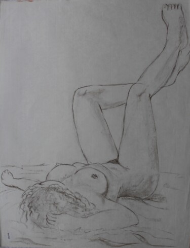 Drawing titled "Pose libérée" by Michèle Baylet-Brunet, Original Artwork, Charcoal