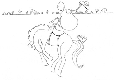 Dibujo titulada "Rodéo au Texas" por Michèle Baylet-Brunet, Obra de arte original, Tinta