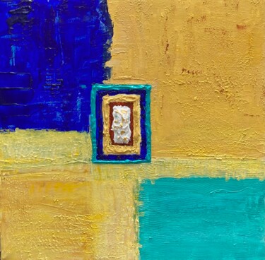 Painting titled "Carré jaune" by Michele Benamou, Original Artwork, Acrylic Mounted on Wood Stretcher frame
