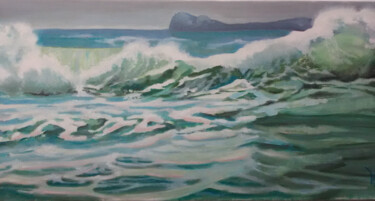 Painting titled "Littoral caraïbe" by Michèle Buchet, Original Artwork, Oil Mounted on Other rigid panel