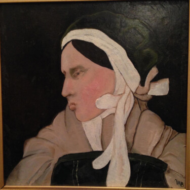 Painting titled "Femme maussade." by Michèle Buchet, Original Artwork, Oil Mounted on Cardboard