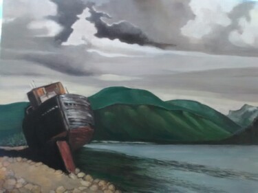 Ζωγραφική με τίτλο "Wreck in a Scottish…" από Michèle Buchet, Αυθεντικά έργα τέχνης, Λάδι