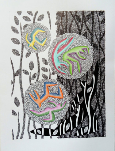 Zeichnungen mit dem Titel "Fragrance" von Michèle Caranove, Original-Kunstwerk, Tinte