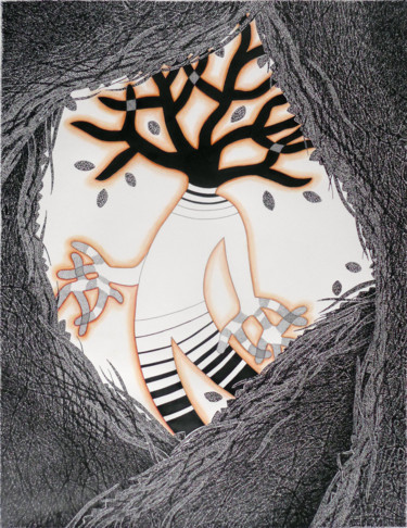 Disegno intitolato "Une apparition vesp…" da Michèle Caranove, Opera d'arte originale, Inchiostro