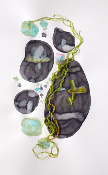 Peinture intitulée "un amour d'algues" par Michèle Caranove, Œuvre d'art originale, Encre