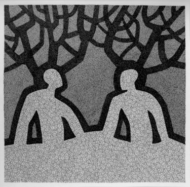 Tekening getiteld "frères d'arbres" door Michèle Caranove, Origineel Kunstwerk