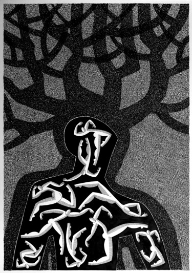 Dessin intitulée ""Le roi des aulnes"" par Michèle Caranove, Œuvre d'art originale, Autre