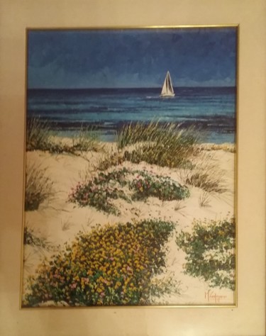 Pittura intitolato "Marina con vela" da Michele Carpignano, Opera d'arte originale
